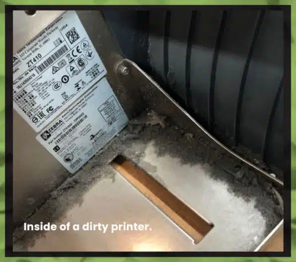 picture of a the inside in a dirty printer