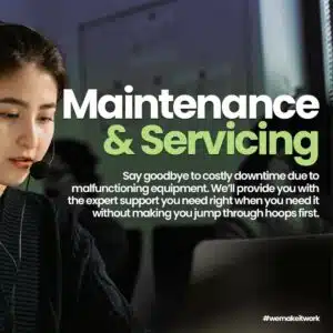 maintenance and servicing - say goodbye to costly downtime due to malfunctioning equipment. We'll provide you with the expert support you need right when you need it without making you jump through hoops first.