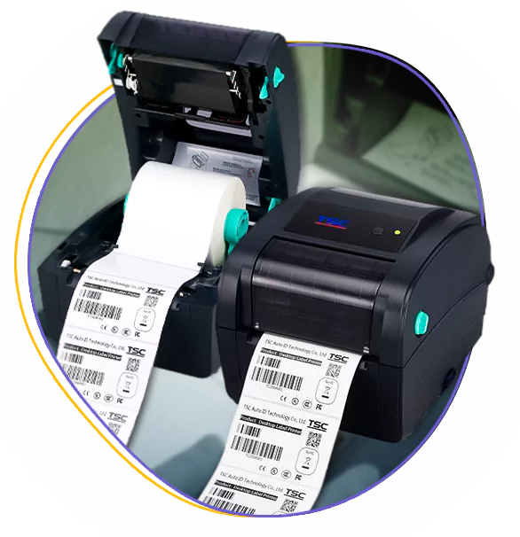 TSC TC210 printer printing barcode labels with built-in USB keyboard for standalone label printing in Australia.