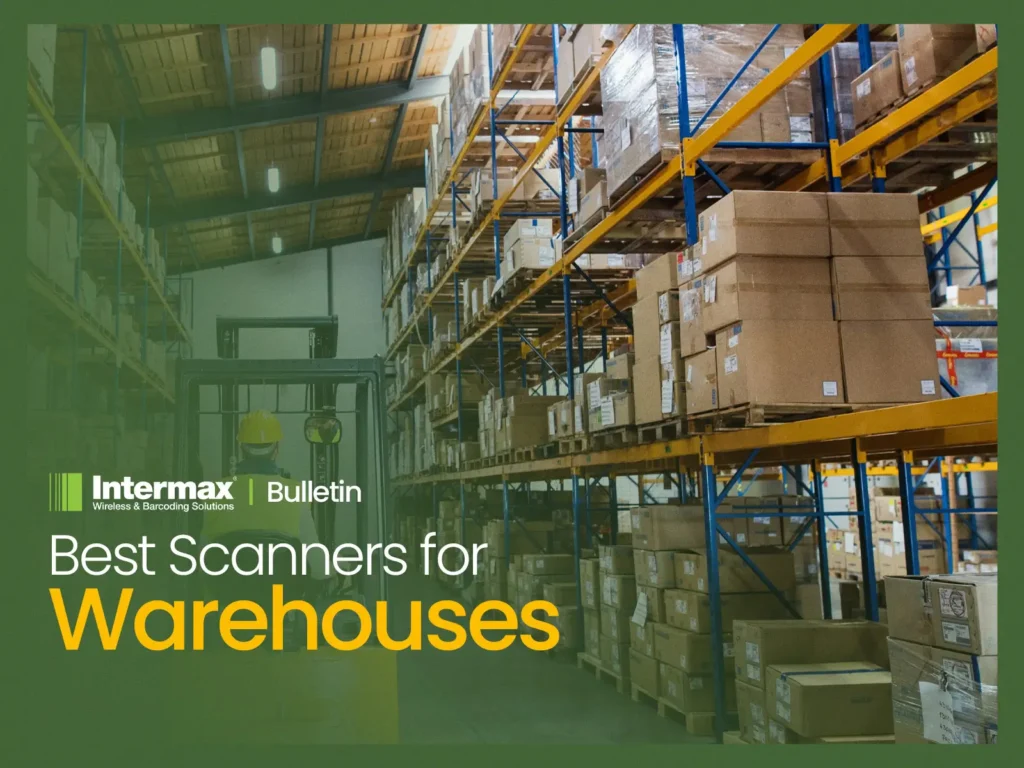 Warehouse worker operating a forklift surrounded by shelves of inventory, highlighting the importance of barcode scanners for efficient inventory management.