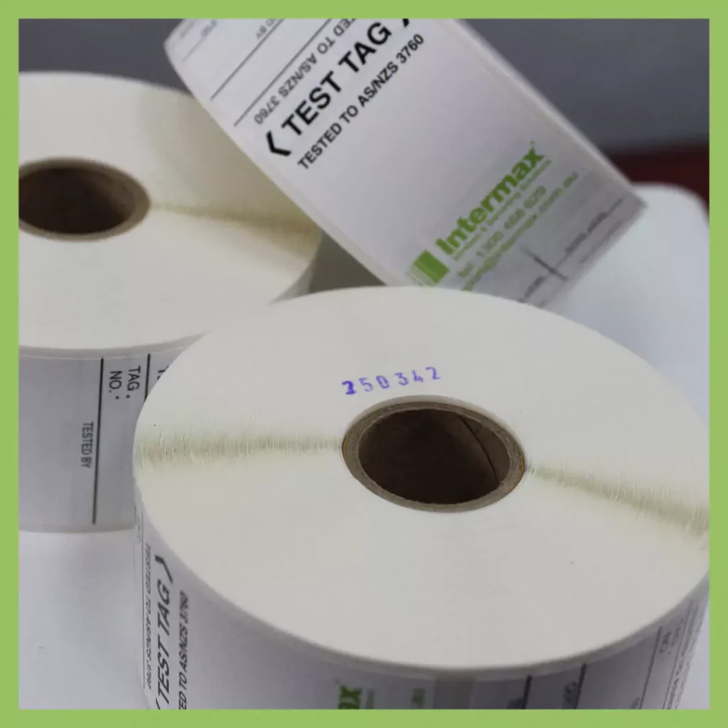 Test & Tag compliance labels and documentation ensuring workplace electrical safety and AS/NZS 3760 compliance.