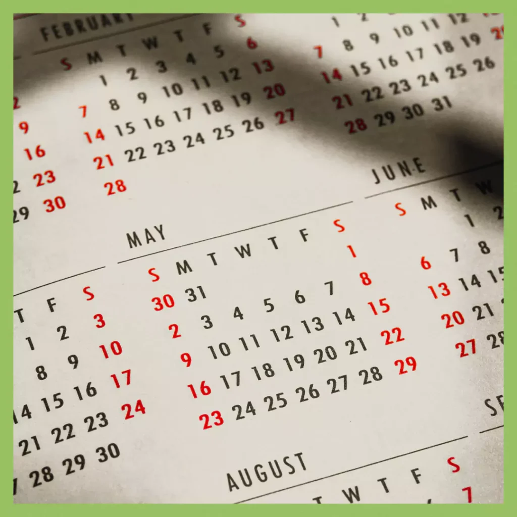 A close-up of a calendar representing the importance of following a Test & Tag schedule to maintain workplace safety and compliance.