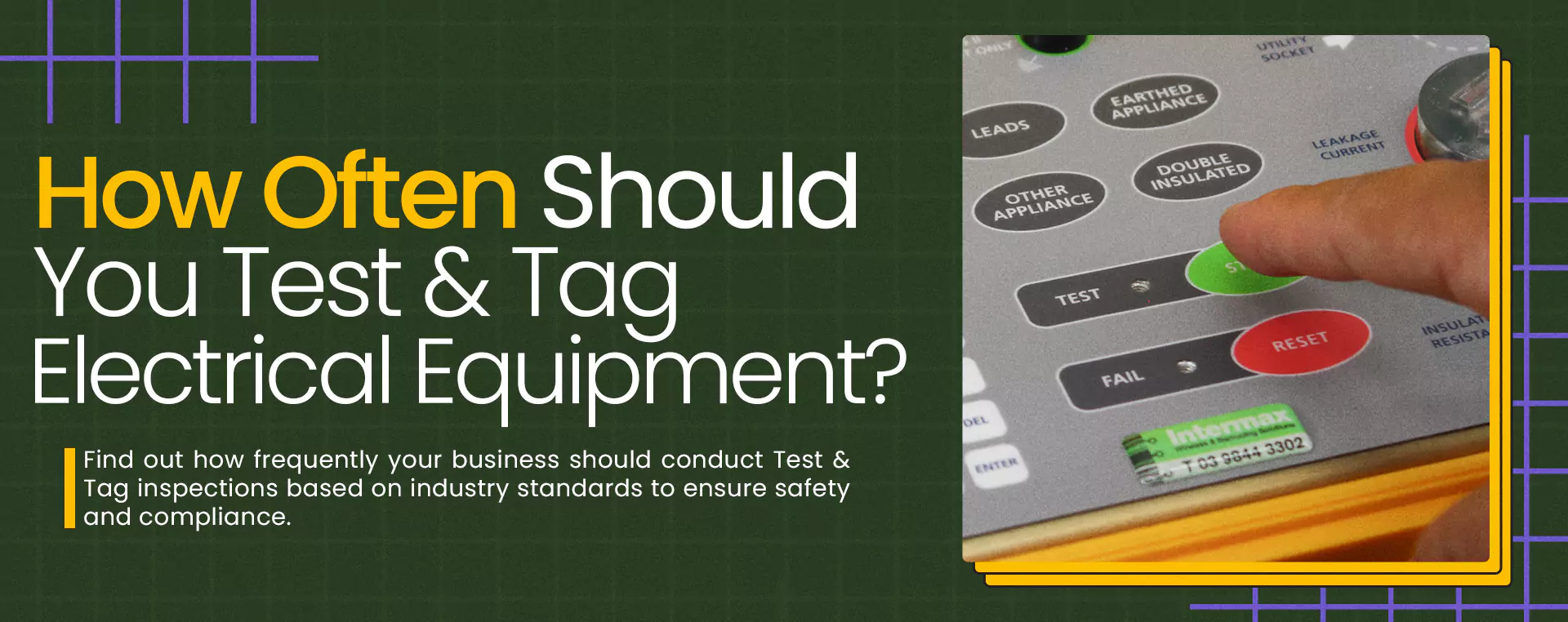 A technician pressing the start button on a Test & Tag machine, emphasizing the importance of regular electrical equipment testing.