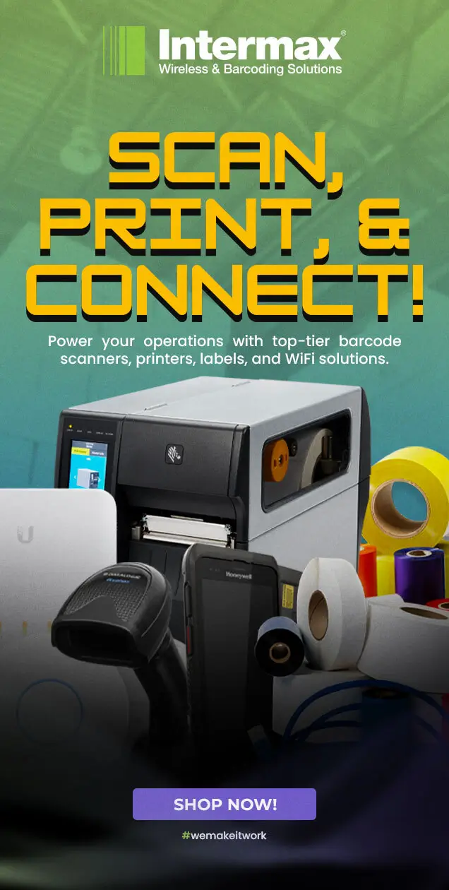 Barcode scanners, label printers, and WiFi solutions from Intermax to optimize warehouse and retail operations.