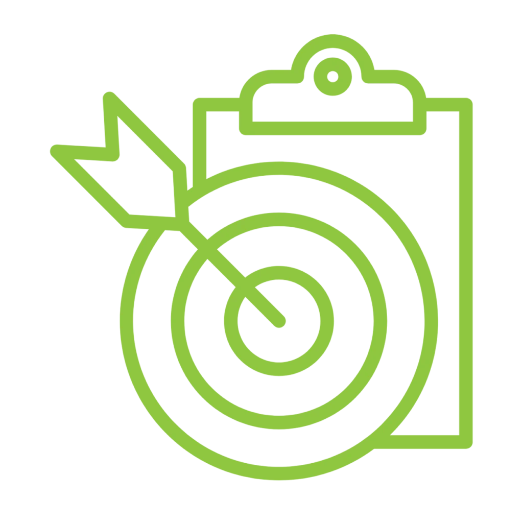Green line-art icon showing a magnifying glass over data charts, symbolizing improved accuracy and reduced errors with CoBots in warehouse automation