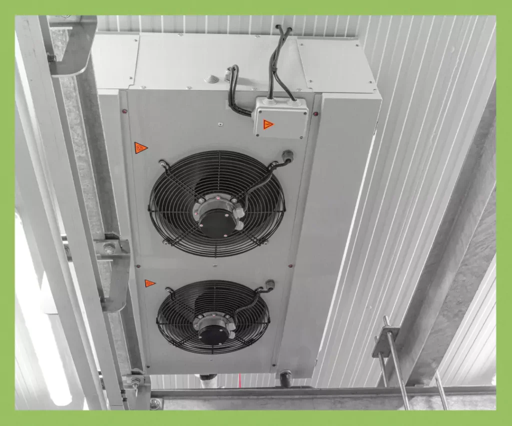 Industrial cooling unit with IoT temperature sensors for warehouse climate control