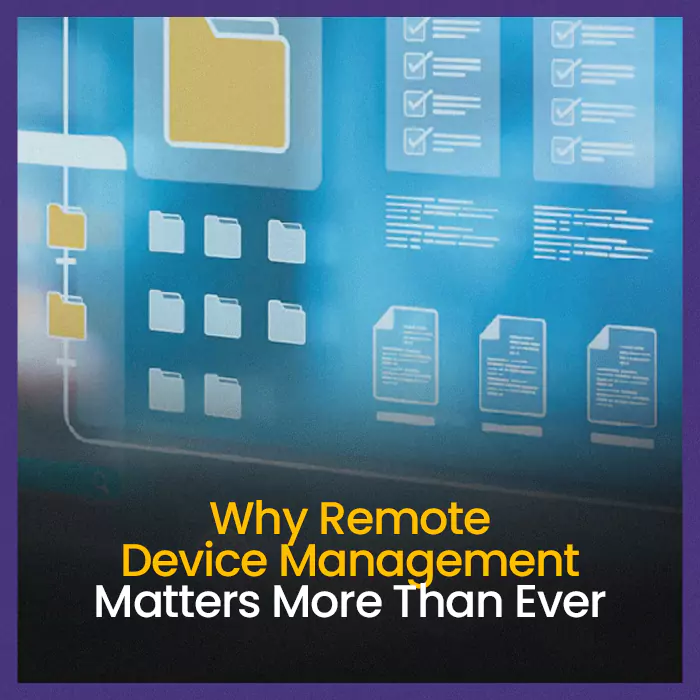 Digital dashboard interface highlighting Remote Device Management for business IT monitoring and control