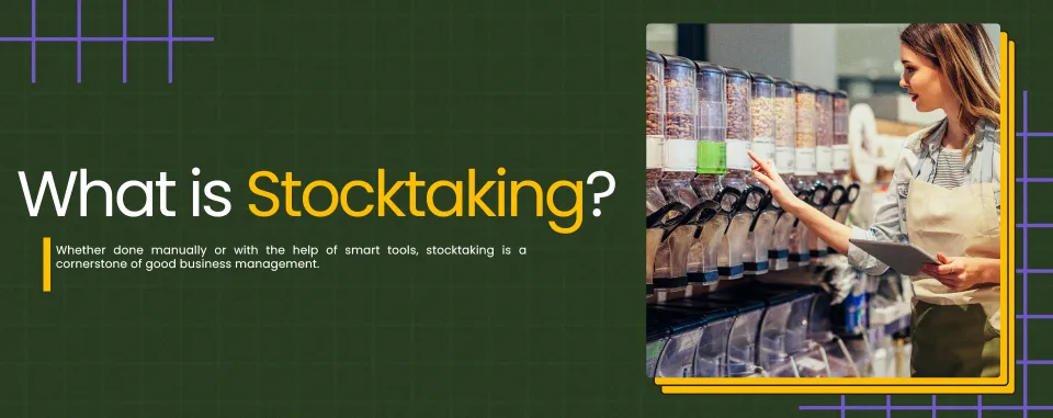 Retail worker conducting stocktake with clipboard at bulk bin dispensers during inventory count.